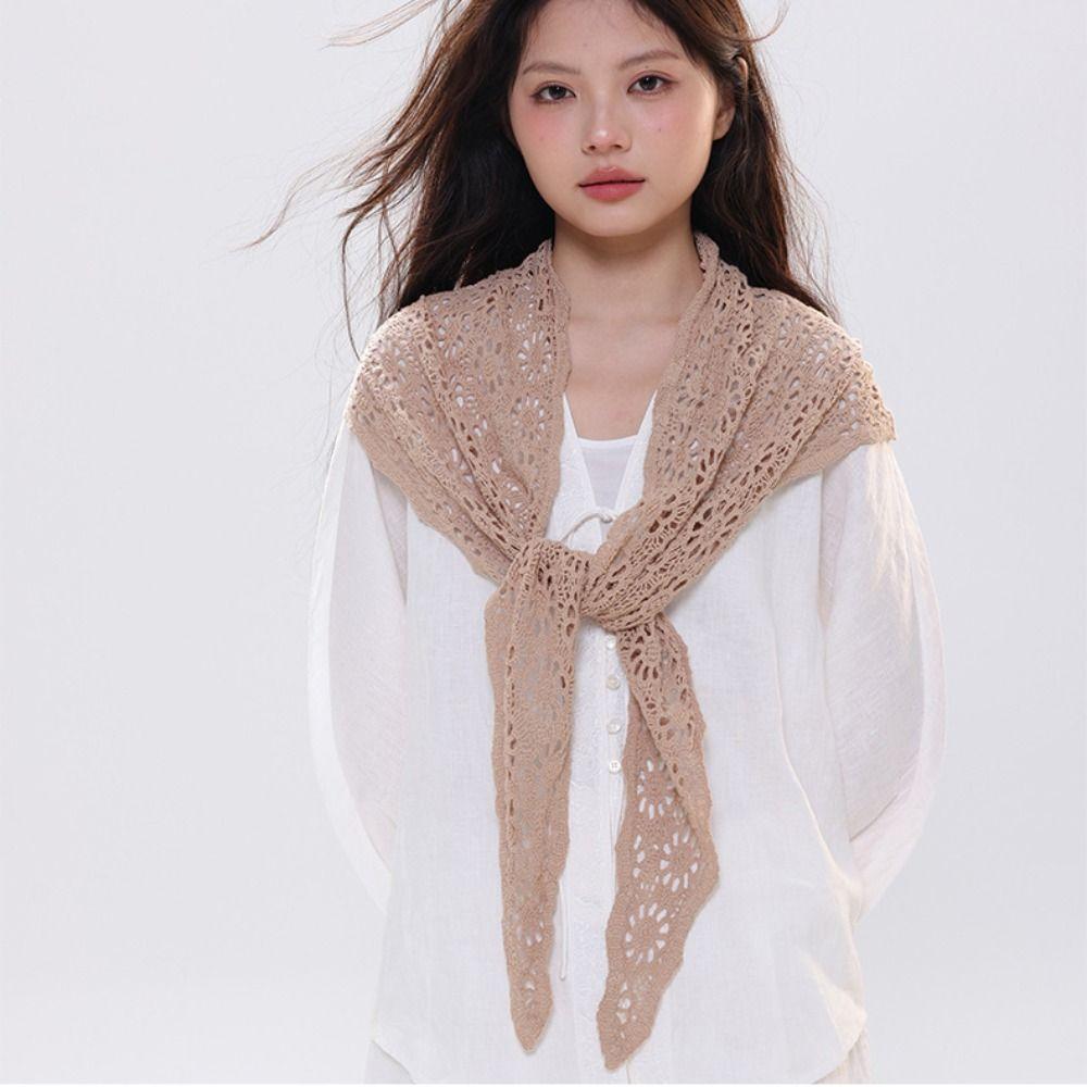 White Knitted Triangle Scarf Ethnic Style Crochet Flower Scarves Hollow Out Lace Shawl Summer