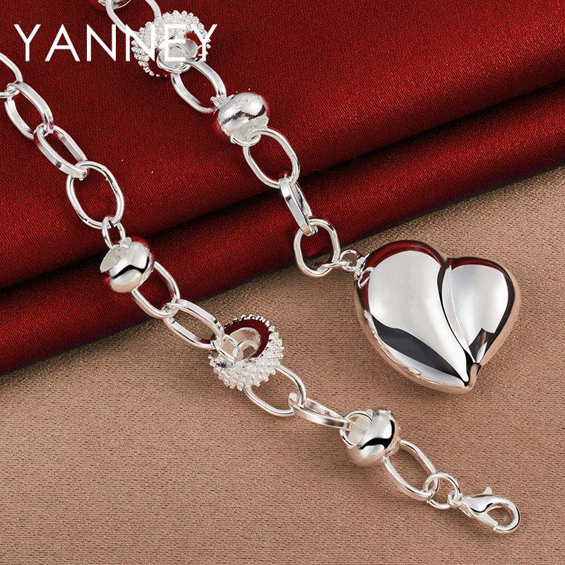 New 925 Sterling Silver 18 Inches Smooth Heart Necklace For Men Women Fashion Hip Hop Charm Gift Jewelry Wedding