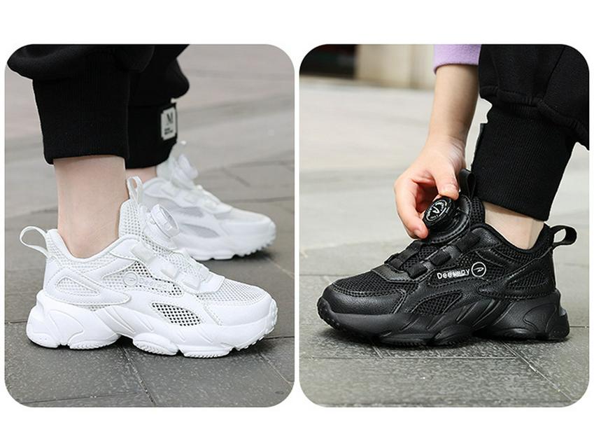 DELHU Kids' Spring/Autumn White Leather Sports Shoes - Boys & Girls Campus Sneakers, Little Black Shoes