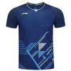 Li Ning Badminton Series Color Block Striped Quick-Dry Breathable Round Neck Pullover Short Sleeve T-Shirt Men Tops Blue AAYT581-4