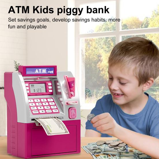 Yousheng Kids ATM Piggy Bank Toy с картой, электронными деньгами, монетами, сберегательной копилкой, обучающим автоматическим банкоматом с паролем, для малышей, мальчиков и девочек, подарок