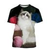 Summer Casual Short Sleeved T-shirt New 3D Plush Cat Fun Kitten Print Personalized Versatile T-Shirts