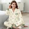 Pajamas Women's Spring and Autumn Floral Imitation Cotton Long-sleeved Cardigan Mother-in-law Loungewear Set