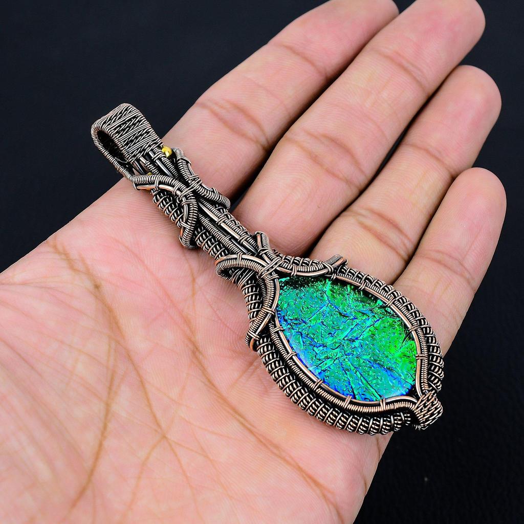 Австралийский тройной опал, драгоценный камень, чистая медная проволока, обернутая подвеской ручной работы, ювелирное изделие для рождественского подарка