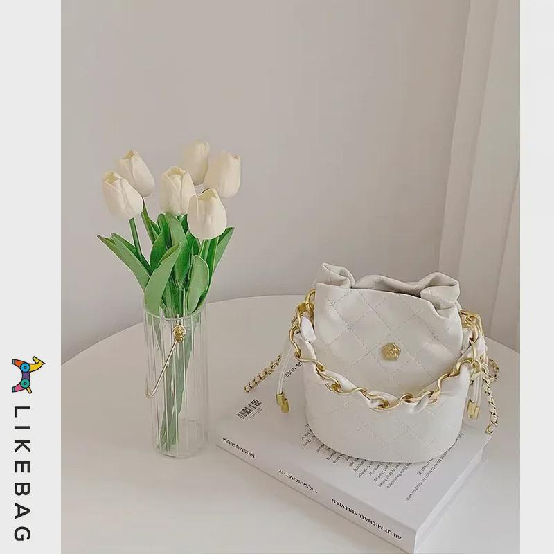 Женская сумка-ведро Camellia Fragrance Style высокого класса 2022: Одно плечо, сумка-мессенджер, аксессуар с бриллиантовой цепочкой