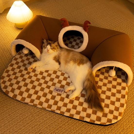 Туннель для кошек, теплые рога, кошачья пещера-гнездо, кошачья труба с плюшевым мячом, съемный домик для маленьких животных для кошечки-кролика