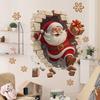 Santa Claus Wall Stickers Christmas Santa Breaking Brick Wall Decal Funny 3D Illusion Accent Cling for Holiday Home Party Living Room Bedroom Decor