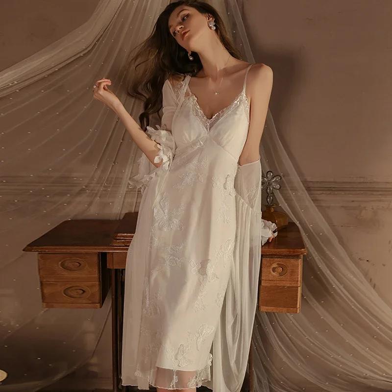 Женский белый пижамный комплект, ночная рубашка на подтяжках с чашечками бюстгальтера, сексуальный женский пижамный комплект