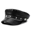 PU Leather Baker Boy Cap Solid Color Beret Hat Fashion Newsboy Hat  Street Style