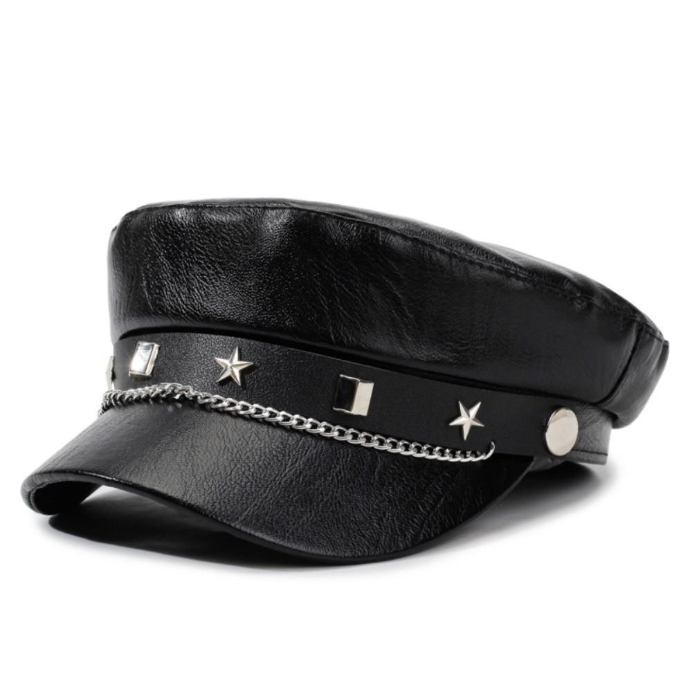 PU Leather Baker Boy Cap Solid Color Beret Hat Fashion Newsboy Hat Street Style