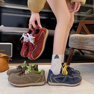 Женские туфли из той же кожи, что и у Чжоу Юйтун, ретро красные балетки для тренировок, с внутренней высотой, повседневные туфли, предзаказ