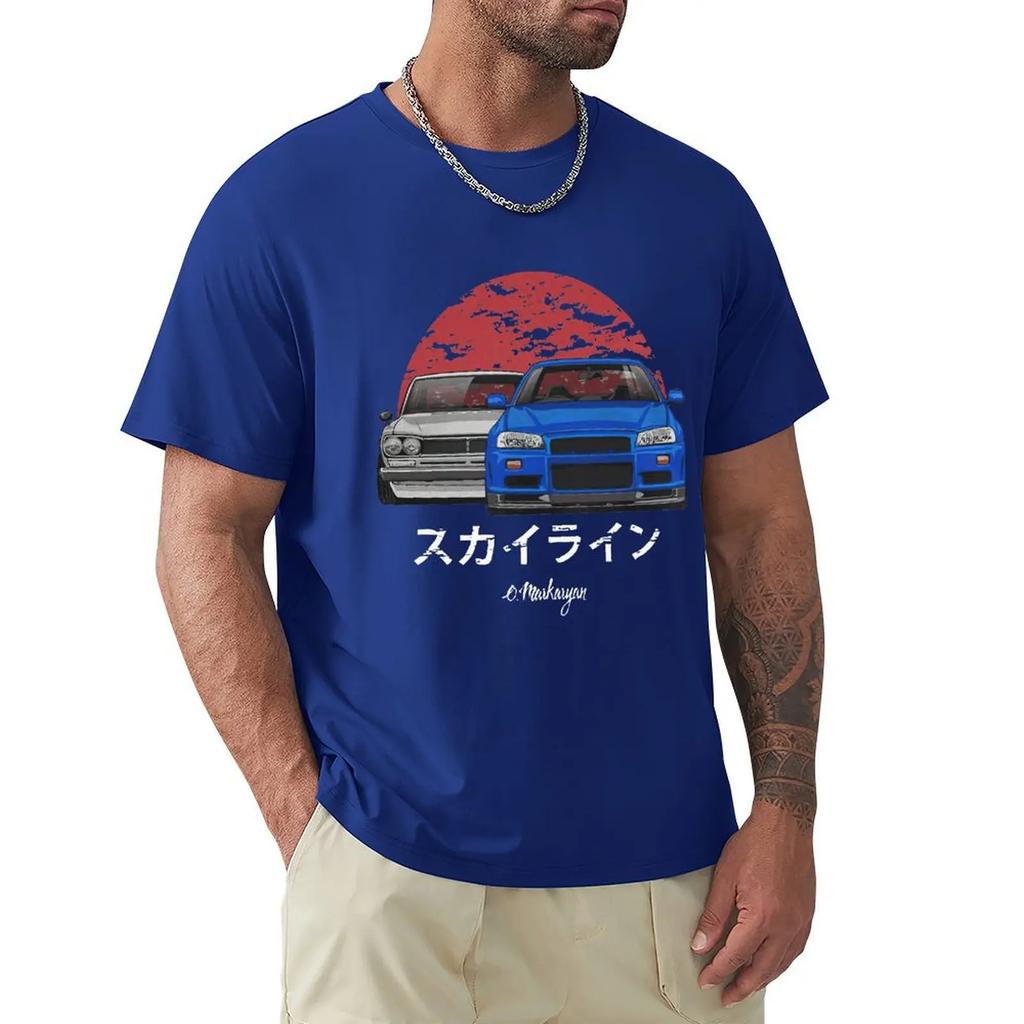 Skyline R34 Hakosuka Jdm футболки для мужчин 100% хлопок сумасшедшие футболки круглый воротник автомобиль автомобильная футболка одежда идея подарка