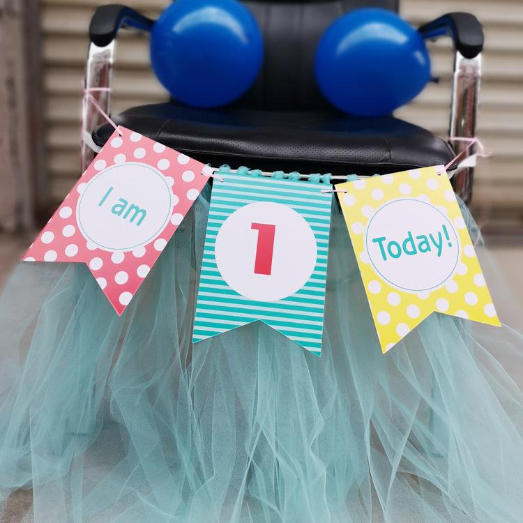I Am One Today Today I Am 1 Year Old Baby Birthday Party Decoration Dining Chair Arrangement Flag