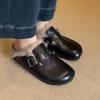 Retro Belt Buckle Polished Fluffy Shoes Women'S Autumn And Winter Lazy Comfortable One-Pedal Bag Head Large Size Cotton Shoes