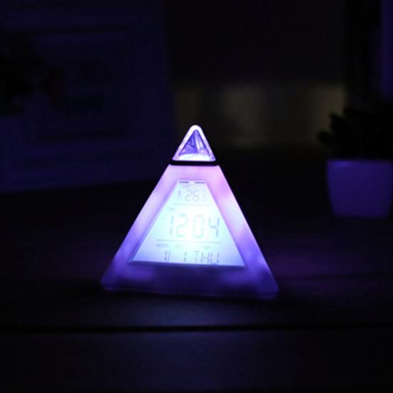7 Colors Changing LED Light Triangular Thermometer Calendar Digital Alarm Clock