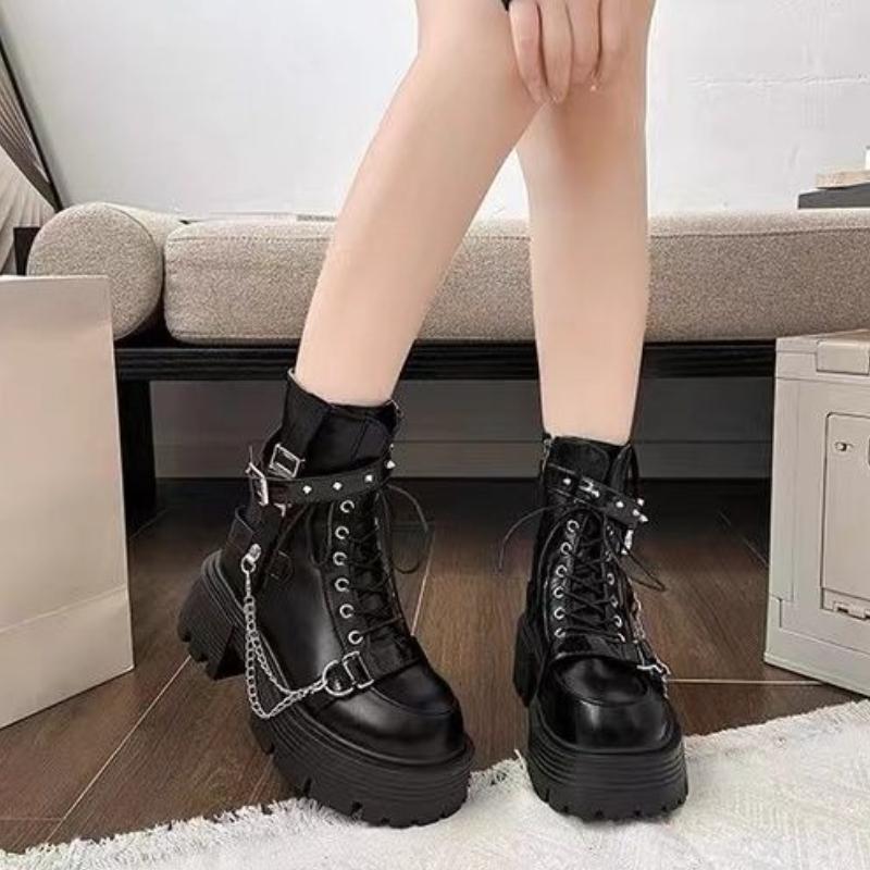 Fashion Studded Non Slip Booties Height Increasing Chunky Female Short Shoes High Quality Trend 2025 Large Size Warm Women's Ankle Boots