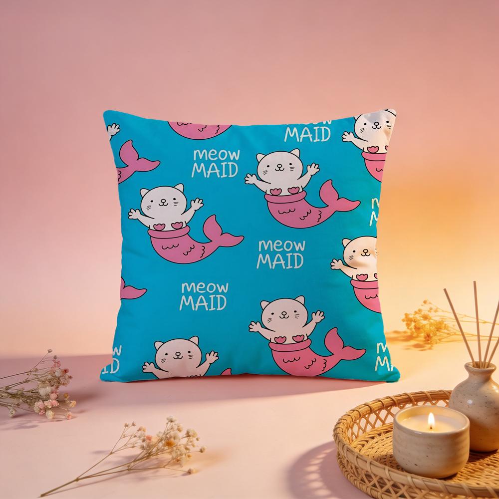 Fantasy Mermaid Cat Design Cushion Cover Comfortable Durable Pillow Cover MultiScene for Home Office Car Sofa