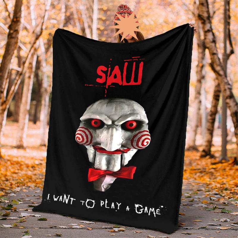 Saw Movie Flannel Blanket Soft Warm All-Season Throw, Design for Camping, Car Travel, Hiking Sofa, Bed, Office Perfect Gift for Parties