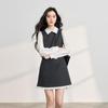 Sancai 2026 Spring Lapel Faux Two-Piece A-Line Dress