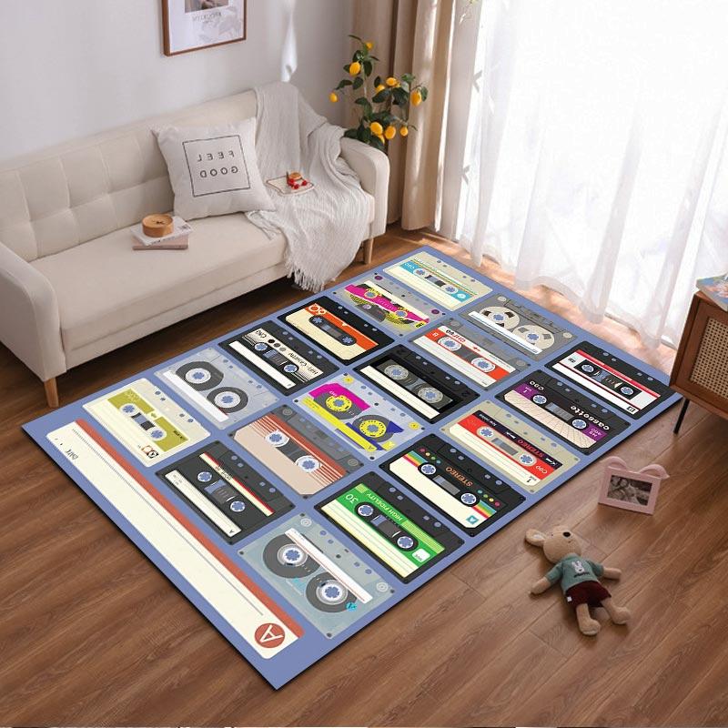 Retro Style Cassette Tape Pattern Printed Carpet for Home Decor Suitable for use as an anti-slip for living room bedroom sofas