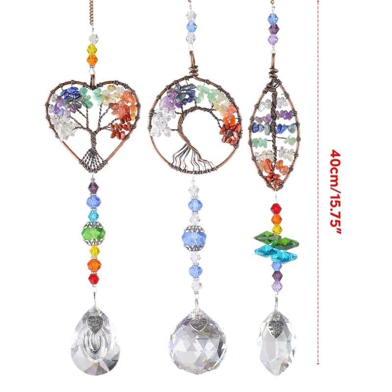 652F Colorful Tree Life Suncatchers Pendant Heart Hanging Ornament Christmas Decoration for Home Garden Window Car Room