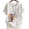 Women's Casual Cotton Linen Blouse with 6 Printed Patterns, Round Neck, and Short Sleeves S-5XL