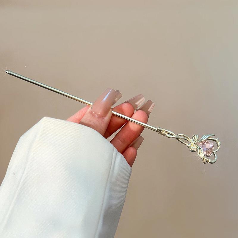 1pc Headdress Exquisite Hairpin Fashion Alloy Cute Hollow Heart Magic Wand Hair Sticks