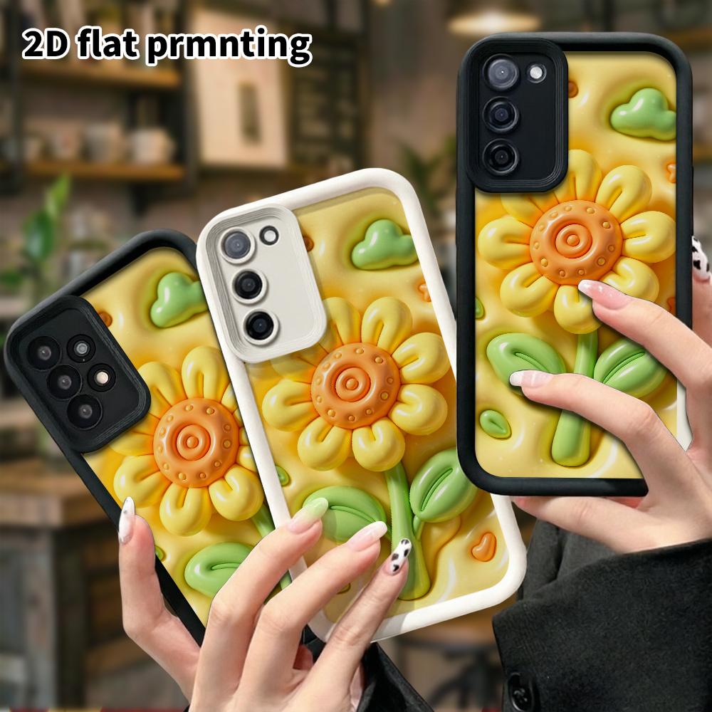 Phone Case: 2D flat design suitable for Samsung Galaxy A34 A35 M05 M06 S20 S22 S21 FE Plus 5G protective case, sunflower and little bee, perfect holid
