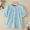 Женская повседневная однотонная блузка с круглым вырезом и коротким рукавом