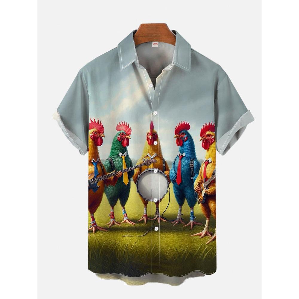 Eye-Catching Fire Electric Guitar Music Elements And Street Scenes3D Printing Short Sleeve Shirts For Men Fashion Hawaiian Shirt