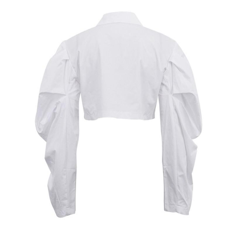 French Style Minimalist Crop Top Women Casual Long Sleeve Shirt Streetwear