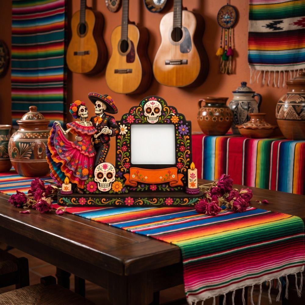 Skulls Candles Commemorative Photo Frame Wooden Mexican Dead Shadow Box Day of The Dead