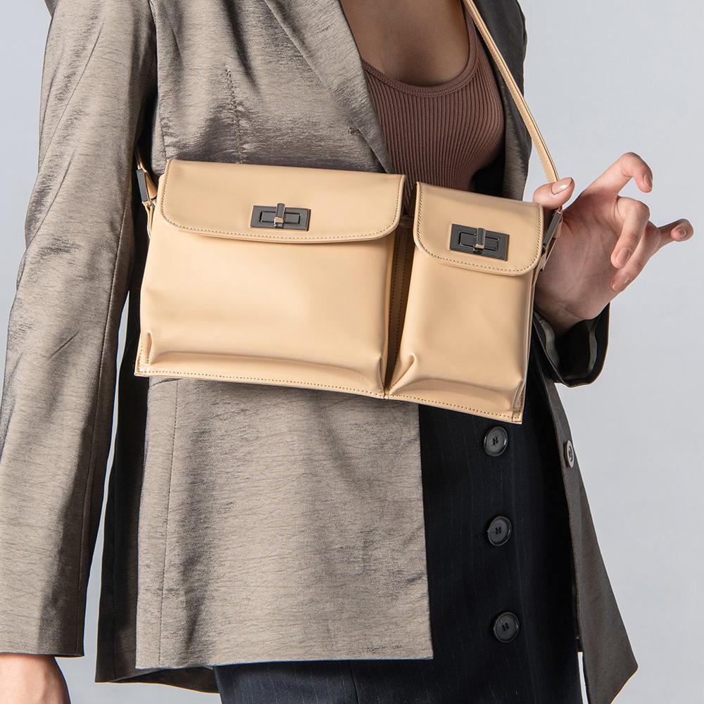 By Far Billy Leather Vintage Half Patent Twin Underarm Bag Women Shoulder Bag Beige 20PFBLYSCEWMED