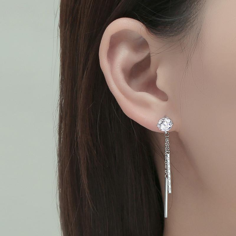 Серьги-подвески с кисточками из настоящего муассанита 1 CT, стерлинговое серебро 925 пробы, простые длинные шпильки с четырьмя когтями для дня рождения, изящные ювелирные изделия