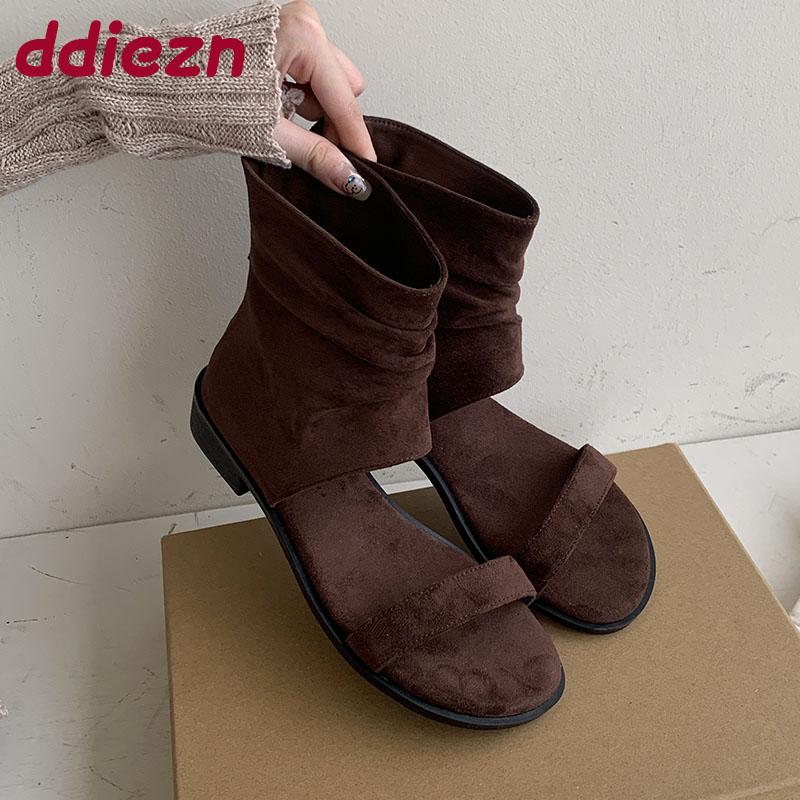 Fashion Female Open Toe Footwear Ladies Flats Sandals Boots Spring Summer Fashion Zippers Women Flats Sandals Ankle Booties Shoes