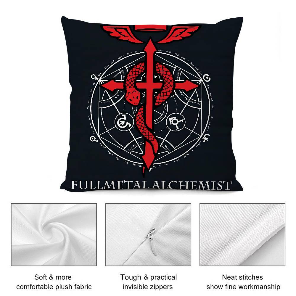 Anime F-Fullmetal Alchemist Pillow Case Short Plush Double-sided Print Square Throw Pillow Covers Sofa Home Cushion Decor