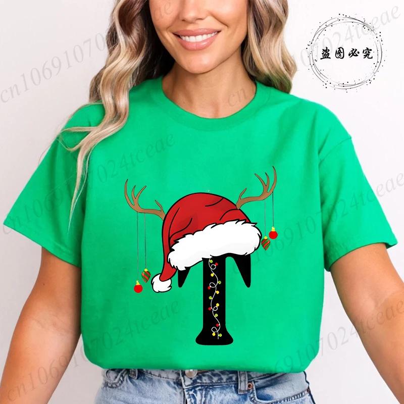 Fashion Merry Christmas Gift for Female Clothing Christmas 26 Alphabet Print TShirt for Women Casual Xmas Tees Short Sleeve Top