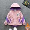 2025 Осень/Зима Теплая флисовая куртка-ветровка с капюшоном для девочек, с поясом для подчеркивания талии, для детей
