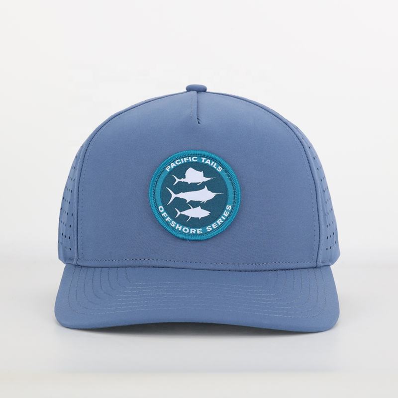 Factory Direct Sporty 5-Panel Mesh Vented Fishing Hat 100% Polyester Adjustable Pacific Tails Offshore Series Baseball Cap OEM
