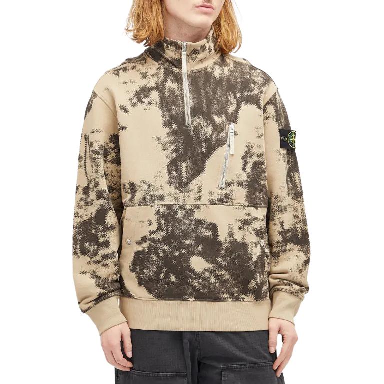 STONE ISLAND Мужская толстовка с длинным рукавом, пуловер, воротник-стойка, серия камуфляжа для картографирования Земли, значок, коричневый 8115660E3-V0092