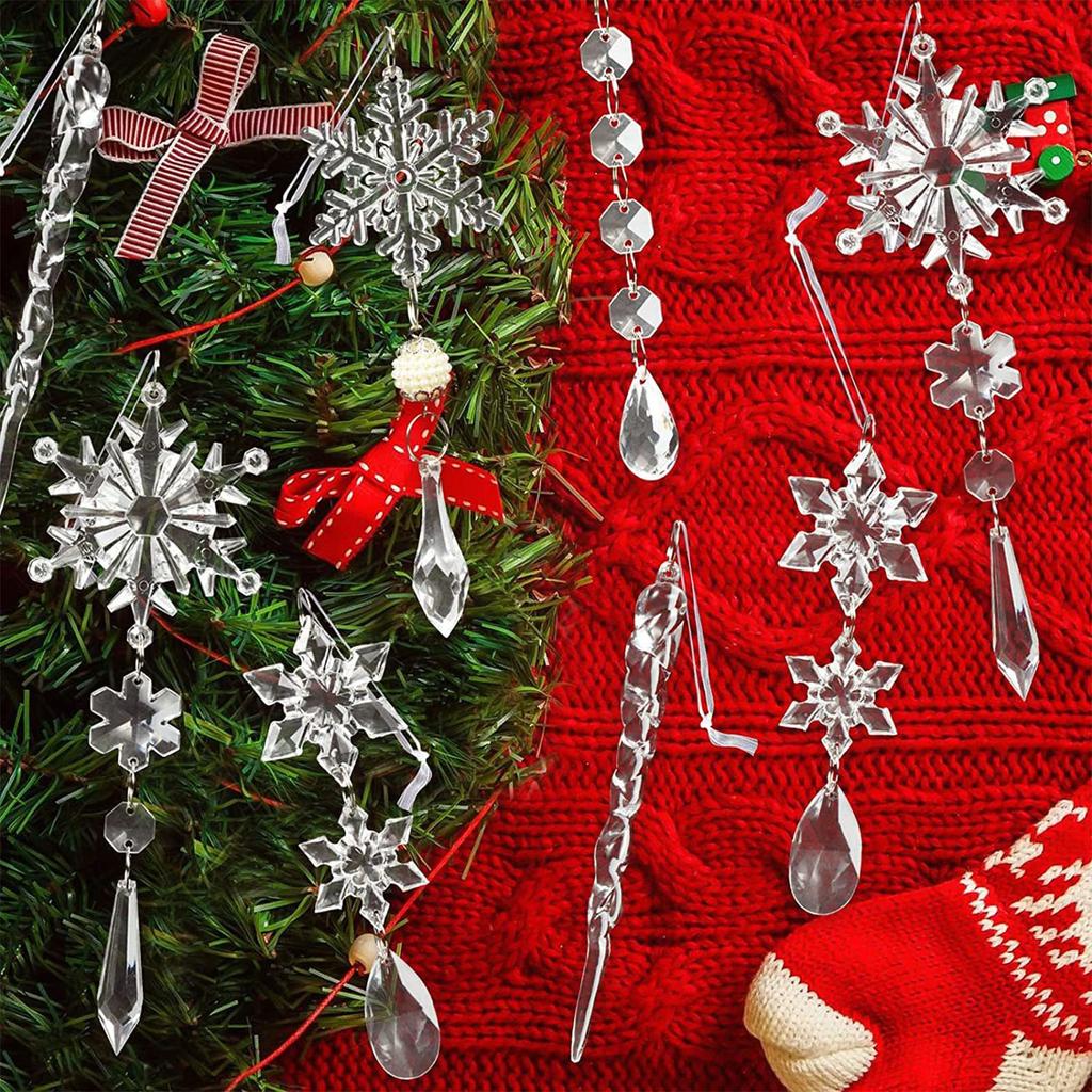 30 Pcs Snowflake Icicle Decoration Exquisite Acrylic High Transparency Hanging Snowflake Ornament Fo