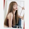 Women's Black Long Straight Natural Wig with Air Bangs - Celebrity Style Medium Length