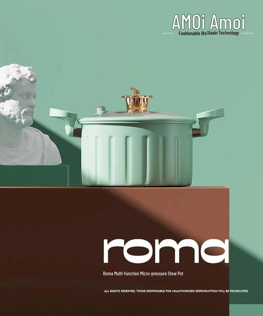 Супница с антипригарным эмалированным покрытием большого объема - Многофункциональная с двумя ручками для приготовления пищи при низком давлении