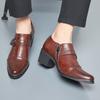 Fashion Design Heeled Leather Shoes Retro Buckle Men's Wedding Dress Shoes Slip-On Formal Shoes for Men Zapatos De Cuero Hombre