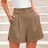 Women's Fashion Summer Solid Color High Waist Side Slit Pocket Casual Shorts