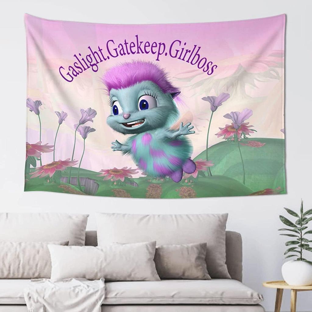 FENDROM Gaslight Gatekeep Girlboss Bibble Pink Meme Tapestry For Bedroom College Dorm Wall Hanging Home Decor Bibble Funny Tapestry