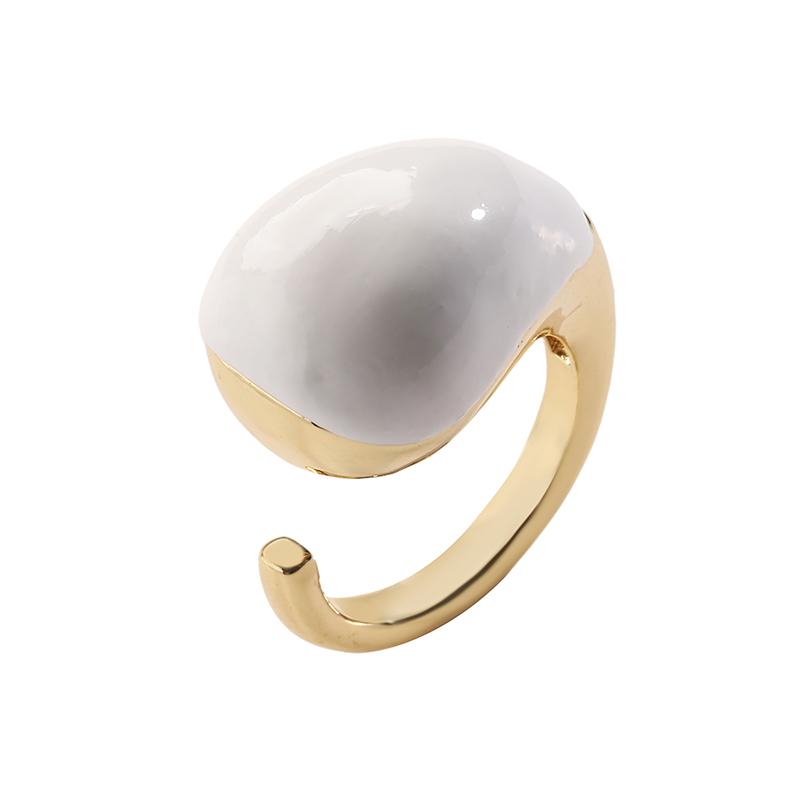Gold Plated Brass Enamel Drip Glaze Water Drop Open Ring Unique Asymmetric Design Simple High End Gift Jewelry