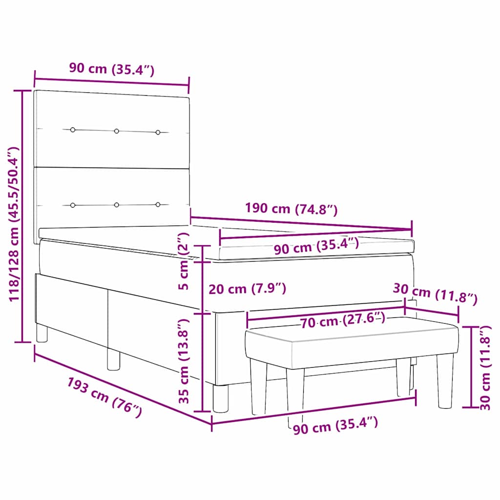 Box Spring Bed with Headboard Black 90 x 190 cm Fabric