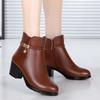 Women Genuine Leather Ankle Boots Women Wool Non-slip Snow Boots Woman Thick-heeled Boots Ladies High Heels Shoes Big Size35-43