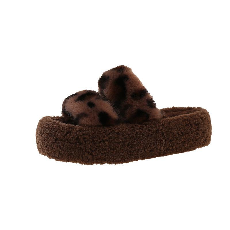 Thick-soled Fluffy Slippers Wear New Autumn and Winter Fashion Trendy Home Plush Cotton Slippers Women